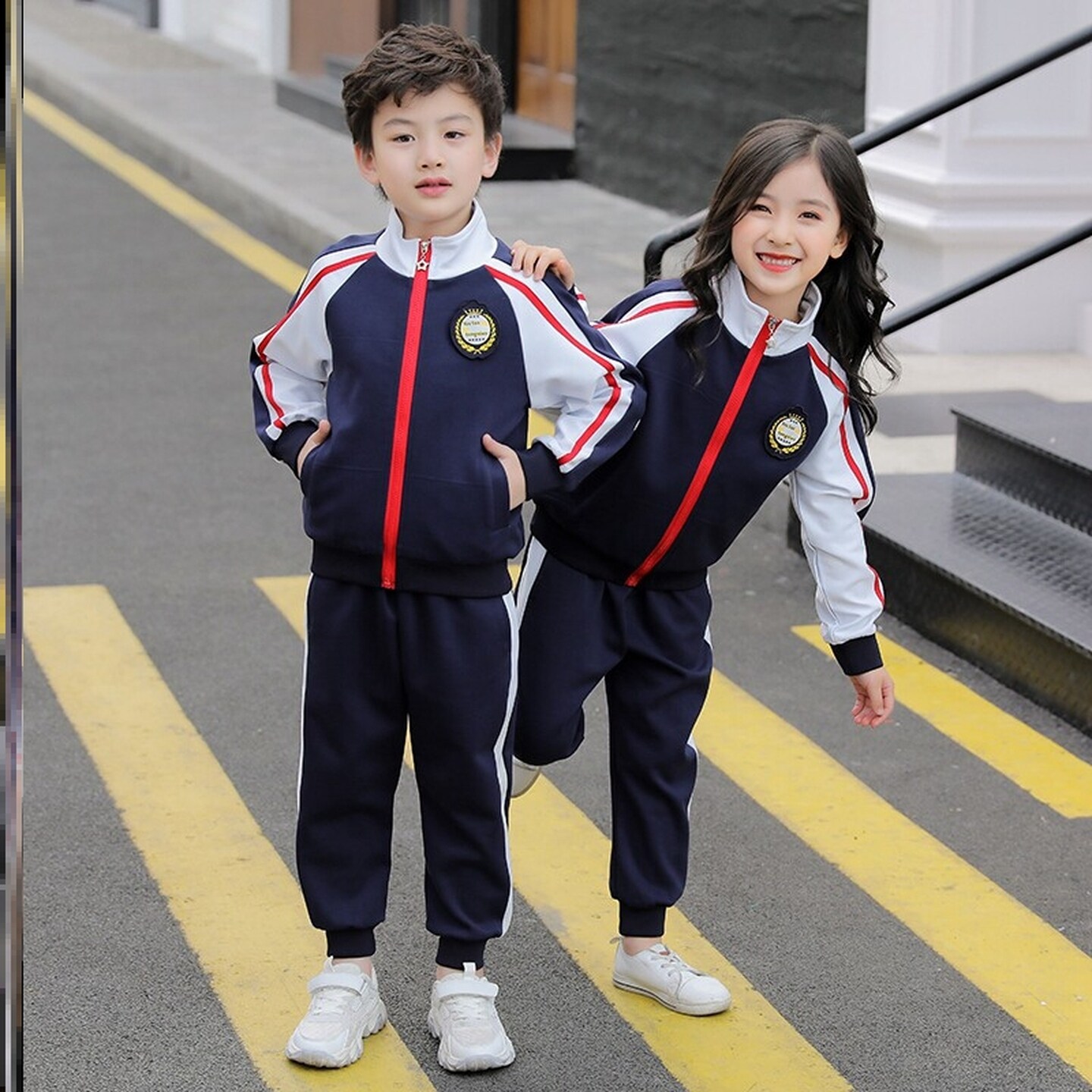 小学生校服POLO衫男童新款春季棒球英伦风长袖夏季套装幼儿园拼色