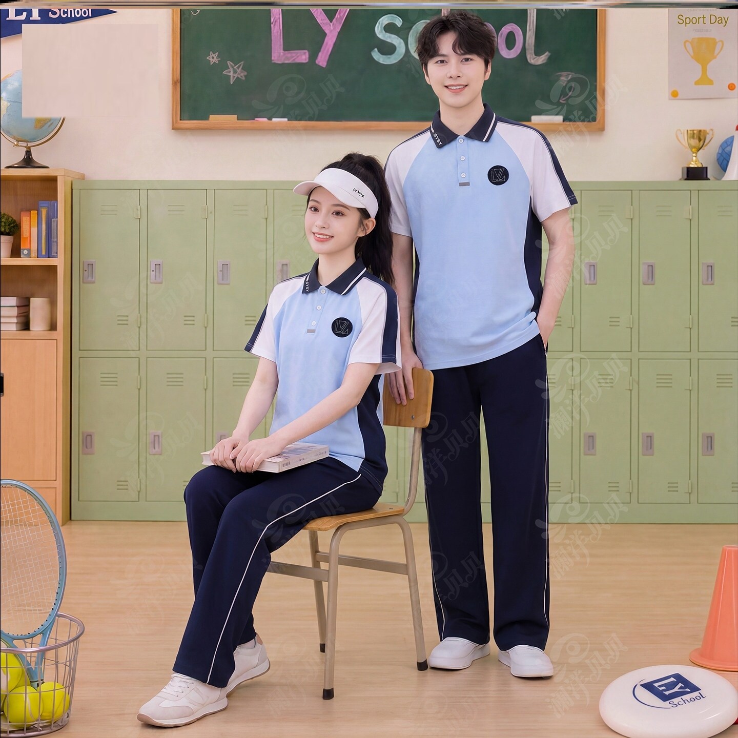 辽宁省沈阳市新民市初中夏季校服第一款儿童夏季短袖高中生班服