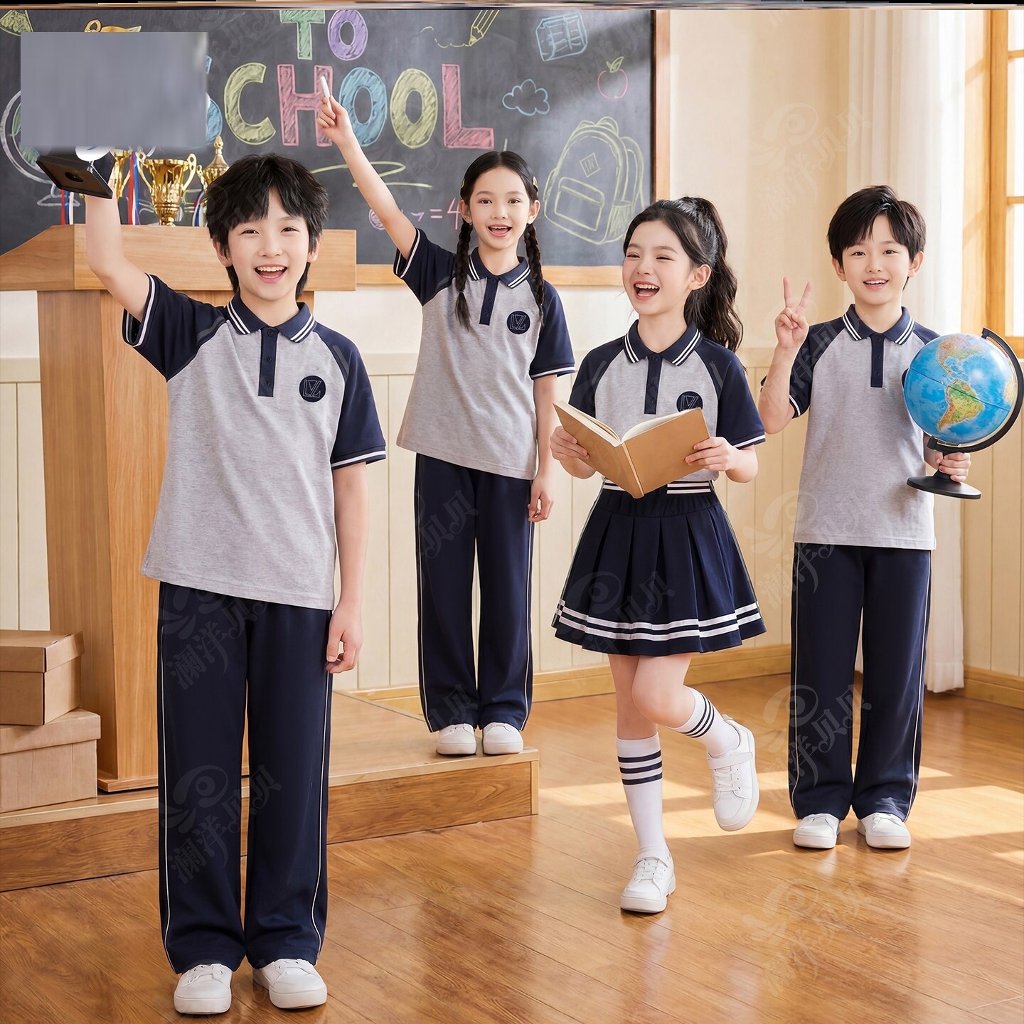 辽宁省沈阳市苏家屯区小学生夏季校服第二款儿童短袖初中班服订制