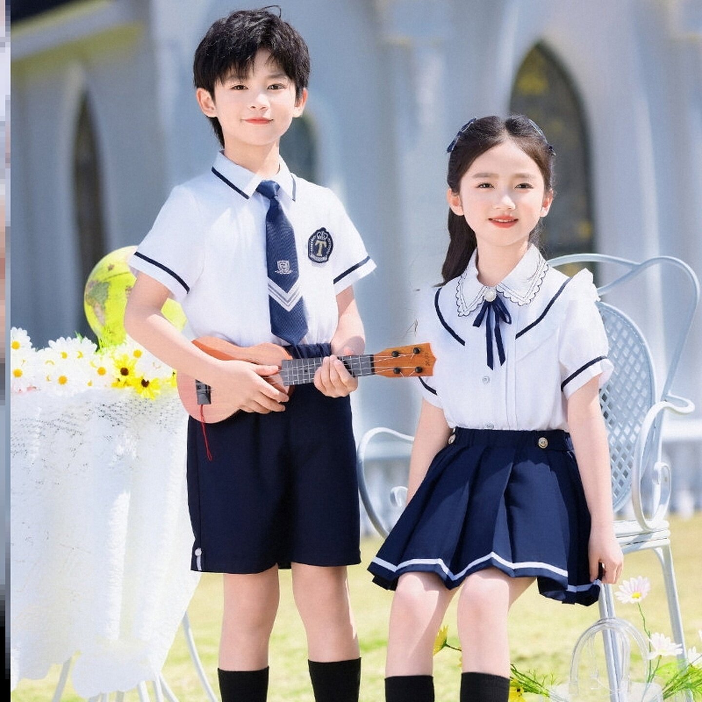 小学生班服古风合唱合照演出服啦啦队国风毕业装英伦风入园照马甲