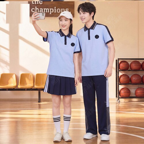 辽宁省沈阳市新民市中学夏季校服第三款儿童初高中短袖班服定做