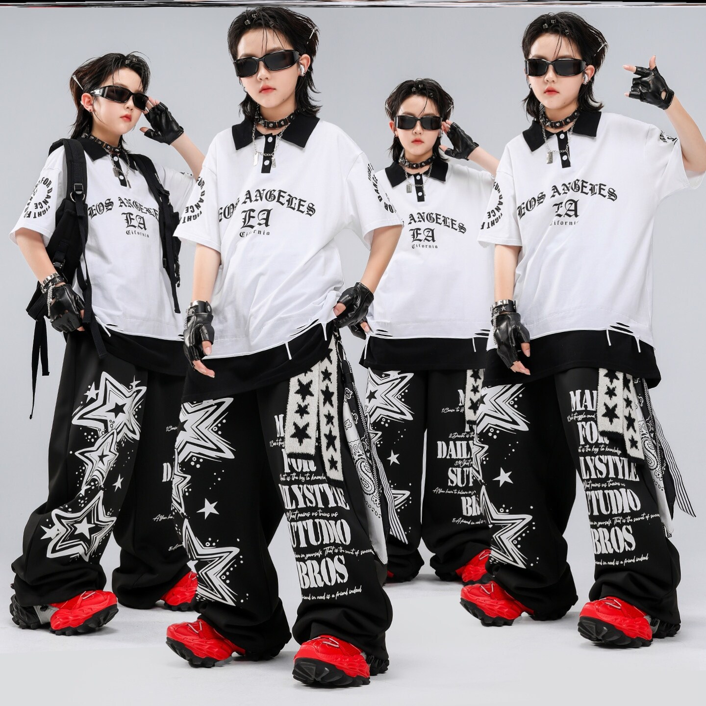 男童嘻哈街舞服酷帅马甲迷彩裤潮服沙漠风童服潮装帅气黑白短袖