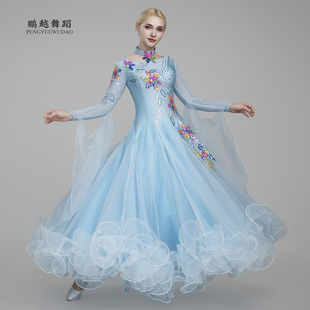 摩登舞连衣裙烫钻奢华演出服国标舞比赛服交谊舞大摆长裙女包邮