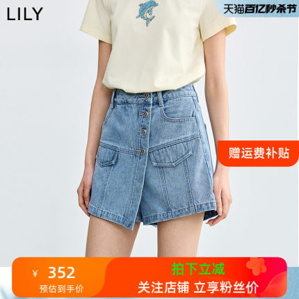 LILY2024夏新款女装设计感裙裤复古休闲通勤款显瘦A字牛仔短裤女