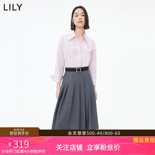 新款 LILY衬衫 假两件休闲简约通勤连衣裙23秋装 气质裙子 式 高腰修身