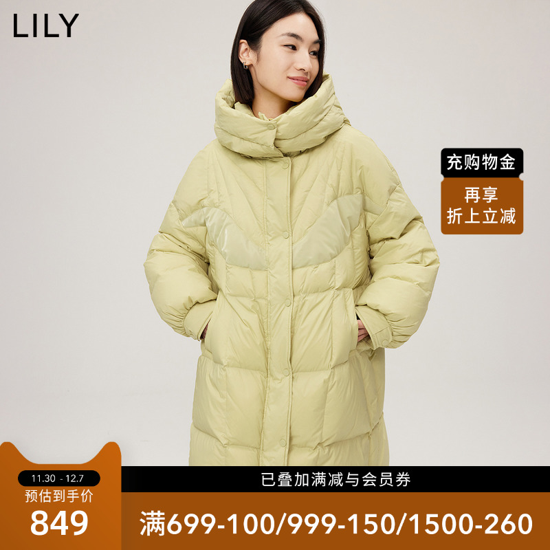 LILY2022冬新款女装休闲时尚气质纯色通勤宽松保暖连帽羽绒服外套