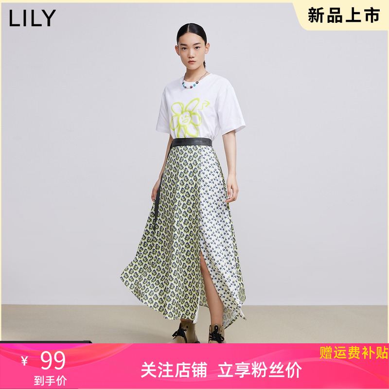 【商场同款】LILY2022春新款女装浪漫不规则显瘦A字高腰半身裙女 女装/女士精品 半身裙 原图主图