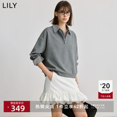LILY2025春新款 格雷系学院风设计感假两件格纹宽松休闲百搭卫衣女