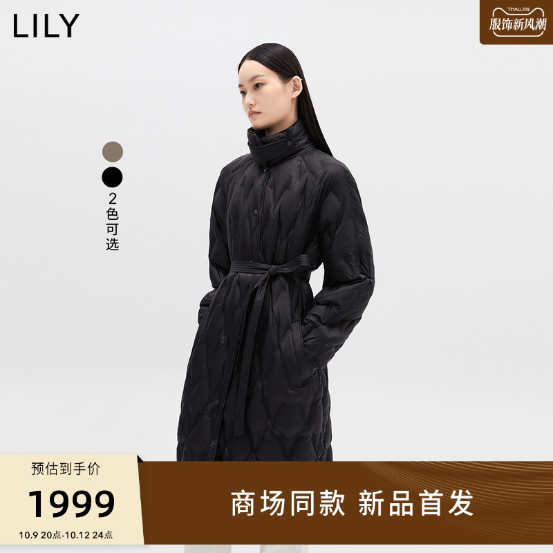 【商场同款】LILY2023冬新款女装保暖鹅绒时尚通勤长款羽绒服外套