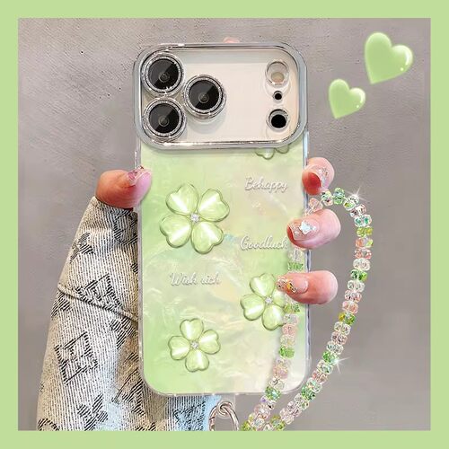 全型号绿四叶草链条手机壳