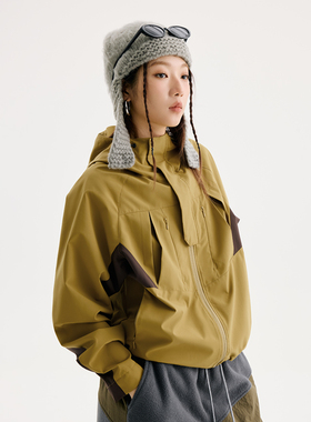 BuPaiDui 防泼水拼接撞色冲锋衣外套女春秋新款户外运动短款夹克