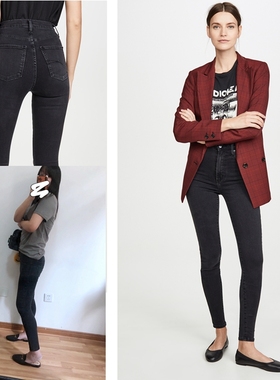 厉害一线nobody！碳黑灰！高腰skinny~绵软高弹9分~女紧身牛仔裤