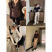 蚕丝般触感 t4色 罗纹圆领长袖 亨利领长袖 领口5粒纽扣