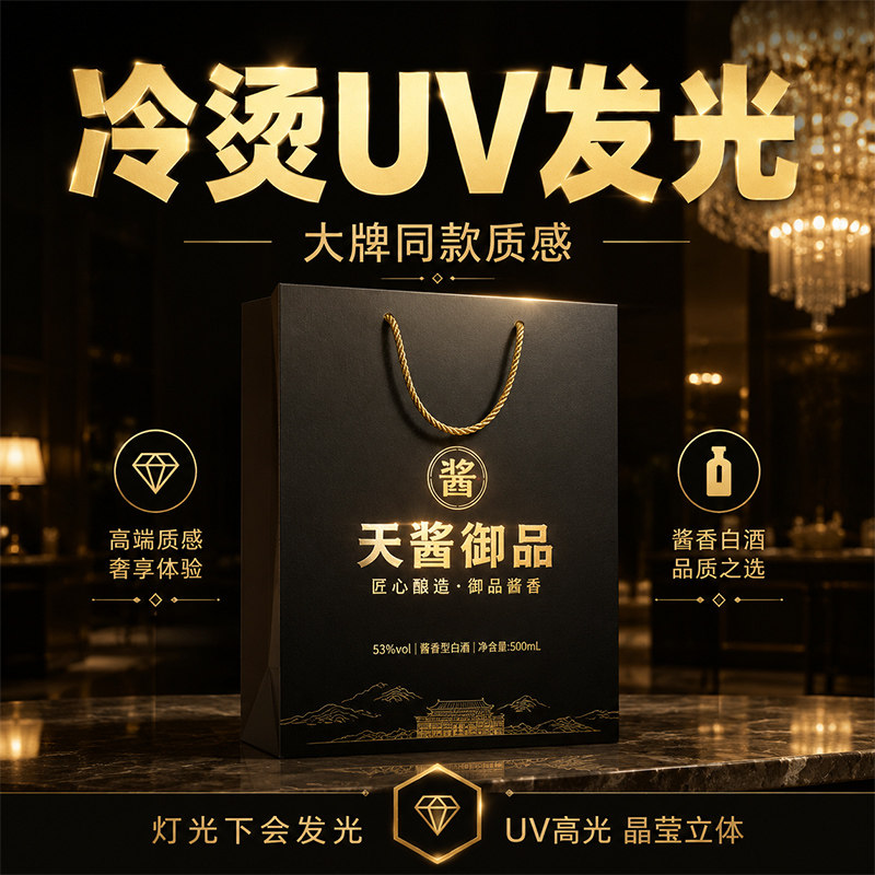 高级酒类手提袋定制冷烫uv烫金包装纸袋高端白酒购物袋礼品印logo
