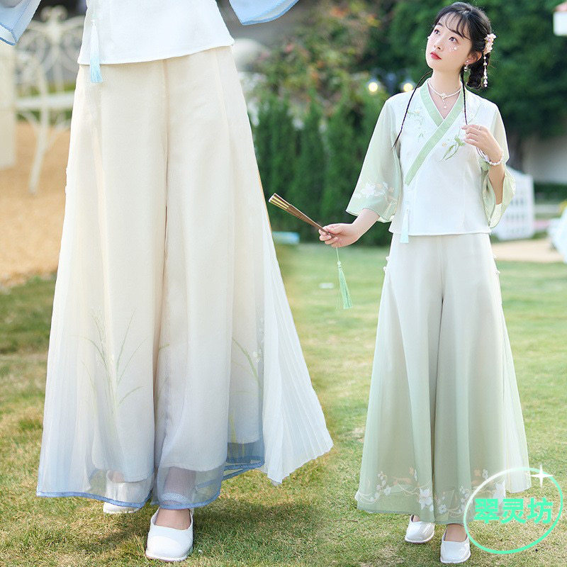 马面裙汉服新中式国风套装裙裤日常唐装女改良款女装高腰坠感七分