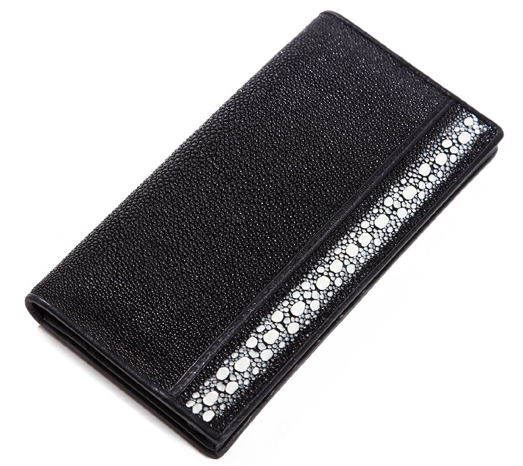 新品 泰国珍珠鱼皮公鱼 排珠男士西装真皮钱夹 女士长款钱包 皮包
