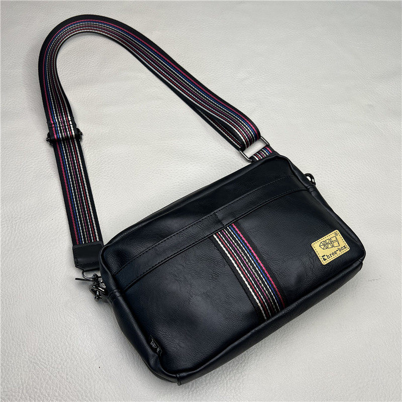 threebox时尚男包 休闲条纹彩带男单肩包 潮牌户外街头斜挎女背包