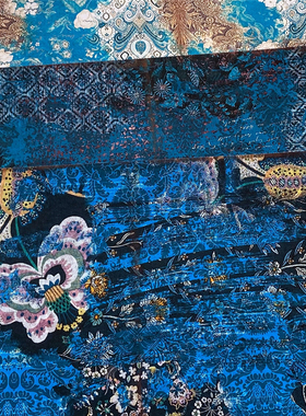 Junk Journal复古艺术垃圾藏蓝色花卉背景手帐巴洛克装饰素材纸