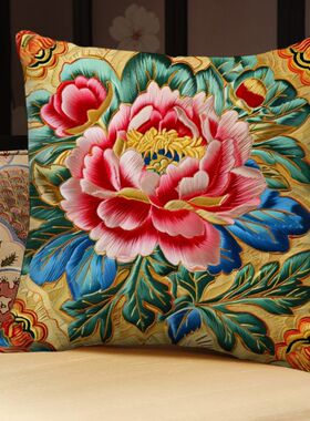 花开富贵牡丹花正方形抱枕花卉客厅沙发靠枕办公室腰靠垫可拆洗