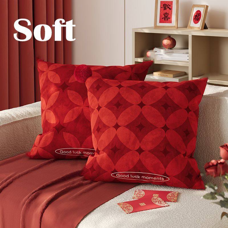 复古红色抱枕轻奢方形枕办公椅靠家用客厅沙发抱枕可拆卸抱枕套罩
