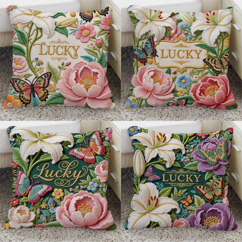 好运花卉抱枕平面印花束抱枕套少女心抱枕沙发靠垫可拆洗学生礼物