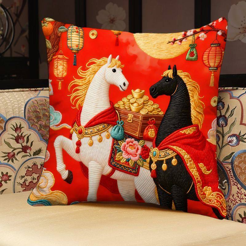 喜庆马年抱枕高级靠垫新年装饰靠垫金马送福平面印花沙发靠枕含芯,居家布艺,靠垫/抱枕,淘宝优惠券,粉丝福利购,淘宝优惠卷