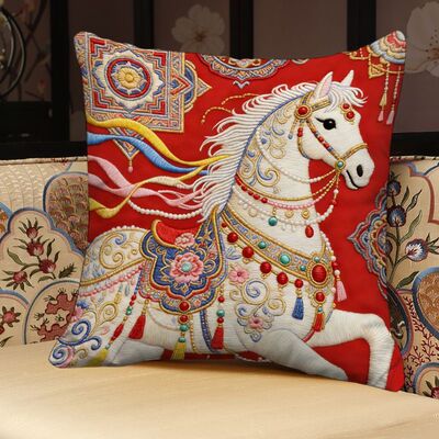 民族风新年马年抱枕本命年新中式抱枕套房间客厅装饰沙发靠垫含芯