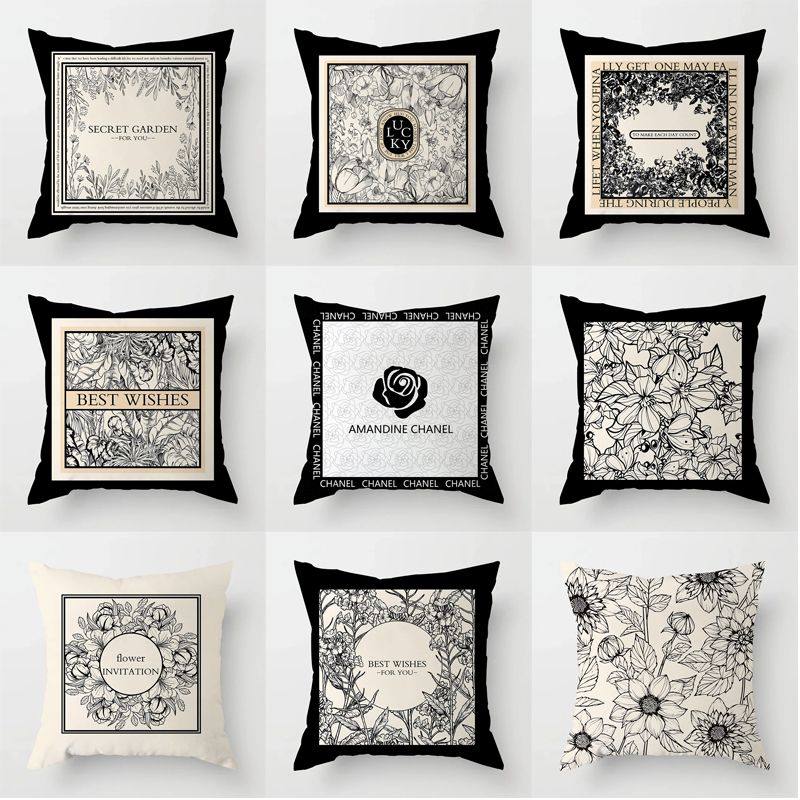 北欧风轻奢抱枕黑白印花沙发房间卧室车用靠垫腰垫复古客厅枕头&middot;