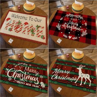 圣诞节日氛围感格子棉麻桌垫简约复古味新款 饰桌布 宿舍手帐背景装