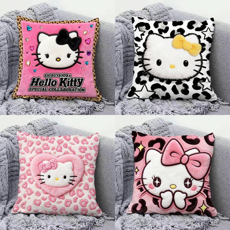 Hello Kitty抱枕卡通豹纹平面印花周边枕头套超软可爱学生趴睡枕