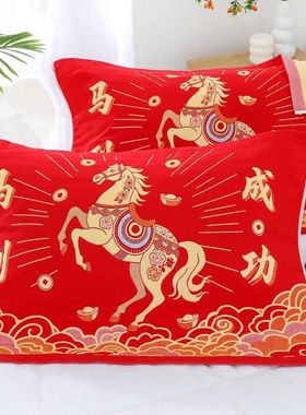 2026新款新年喜庆抱枕马年红色沙发本命年防滑枕头单个福字靠枕