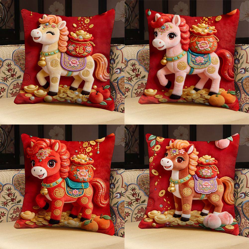 马上发财2026马年抱枕平面印花沙发靠垫含芯办公室腰枕床头靠枕套,居家布艺,靠垫/抱枕,淘宝优惠券,粉丝福利购,淘宝优惠卷