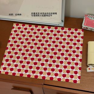 圣诞苹果棉麻桌布圣诞节场景氛围装 饰桌垫微波炉防尘盖布拍照道具