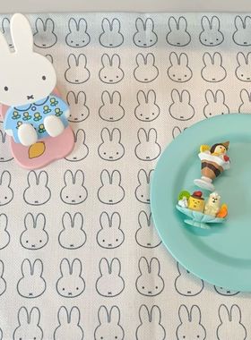 ins风可爱米菲兔棉麻桌布古早手账装饰拍照背景布卧室书桌茶几垫