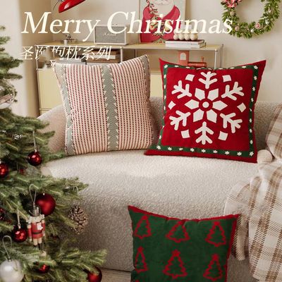 热销圣诞节抱枕新年节日靠垫雪人麋鹿圣诞装饰靠枕红色沙发图枕套