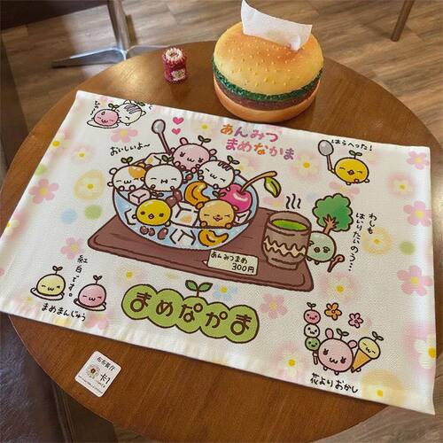 古早萌物点心猫棉麻桌布宿舍卧室手账桌面装饰桌垫微波炉防尘盖布