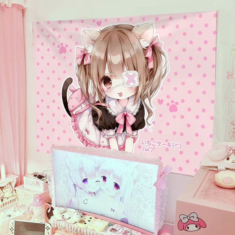 日系少女心背景墙挂布女仆猫系少女二次元背景布墙上氛围装饰挂毯