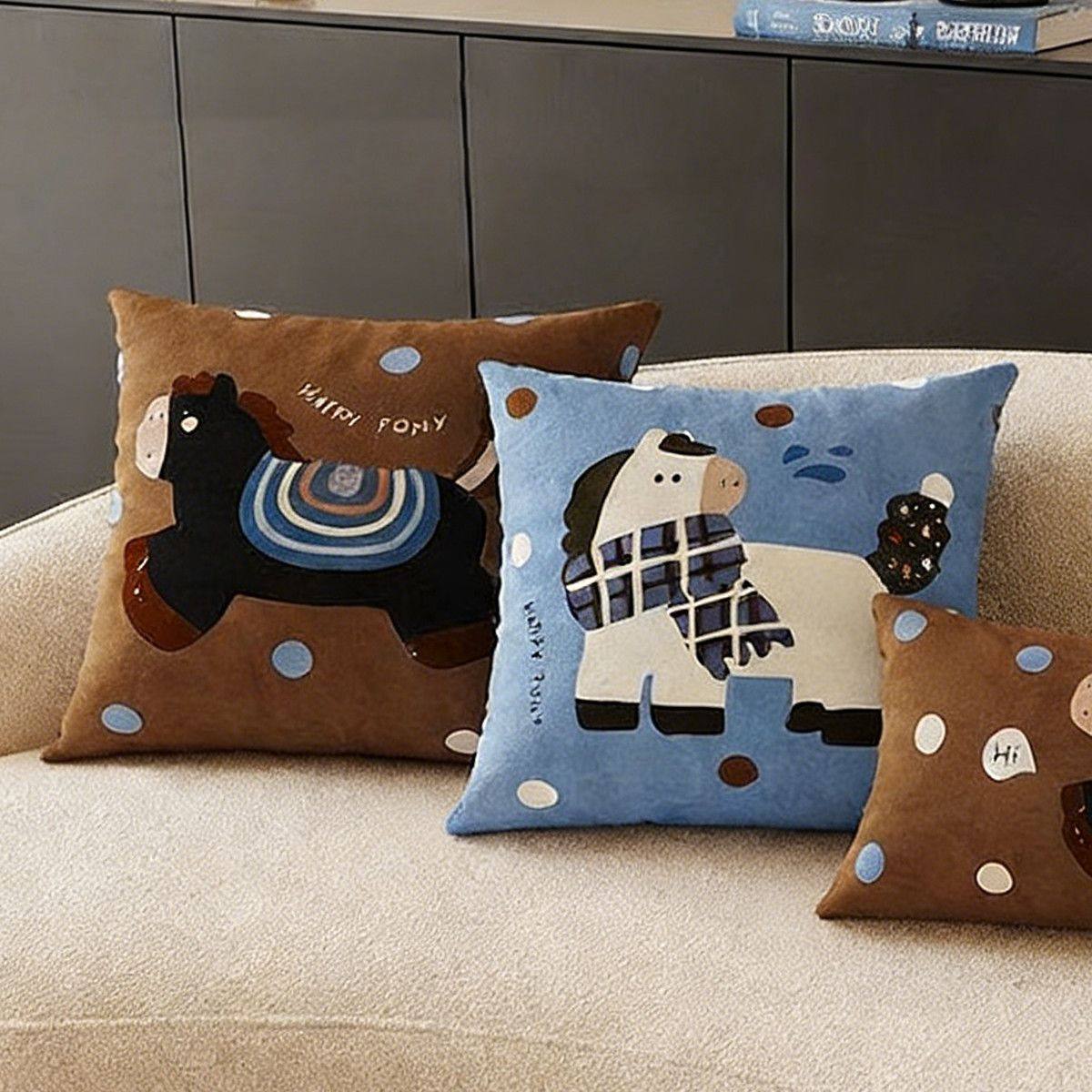 复古卡通小马抱枕新年氛围感装饰靠枕可拆洗抱枕套卧室床头靠背垫,居家布艺,靠垫/抱枕,淘宝优惠券,粉丝福利购,淘宝优惠卷