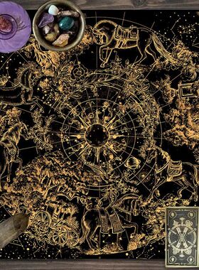 复古马年黑金桌布塔罗牌神秘简约推牌布仪魔式法游戏桌游专用桌垫