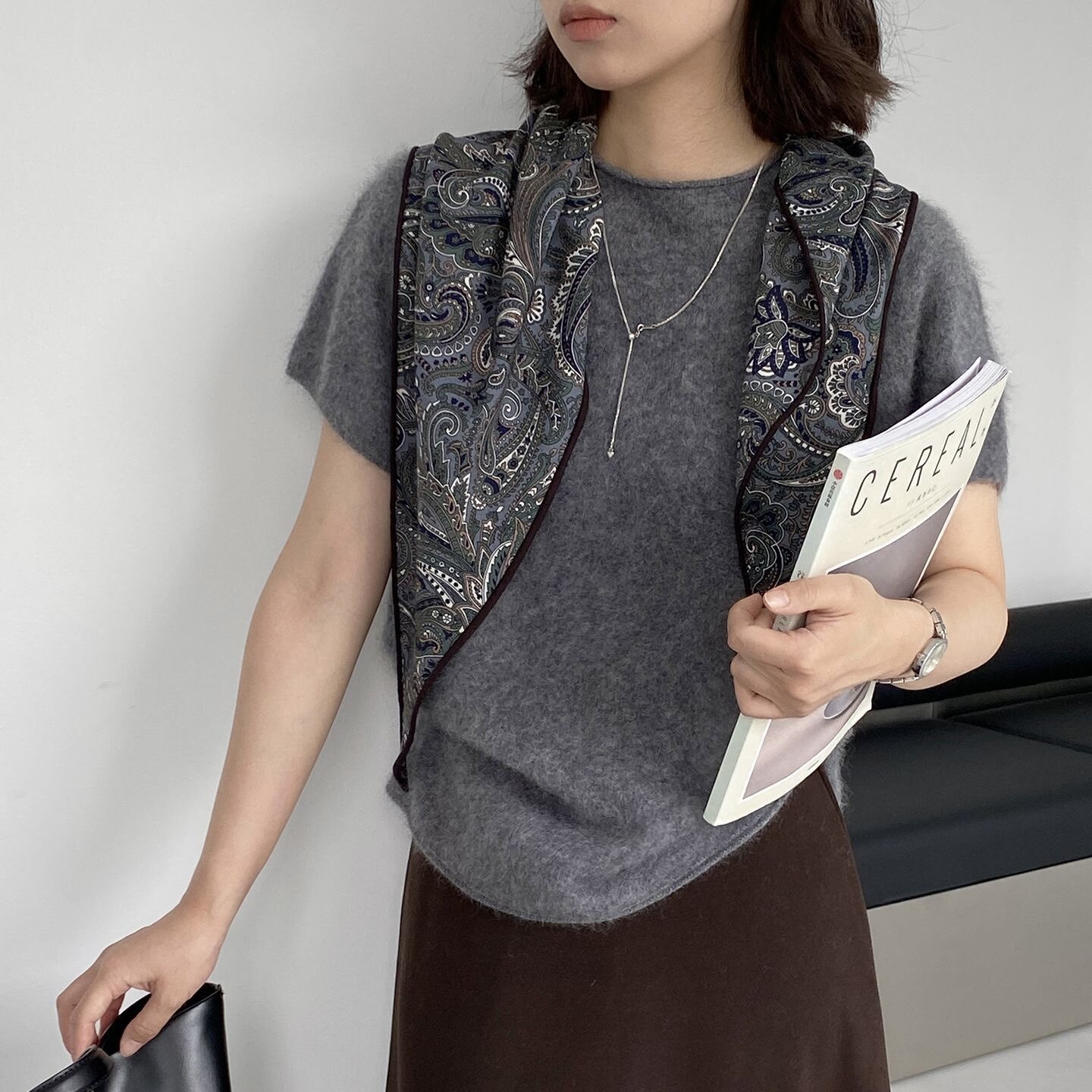 江左 奶fufu 拉毛短袖针织女秋软糯宽松圆领上衣 U1583