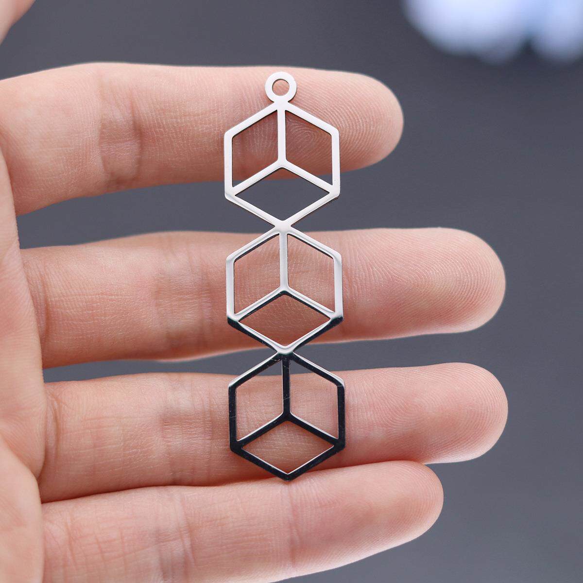 不锈钢三连立方体吊坠 几何立体方块 diy 耳环项链手工饰品配件