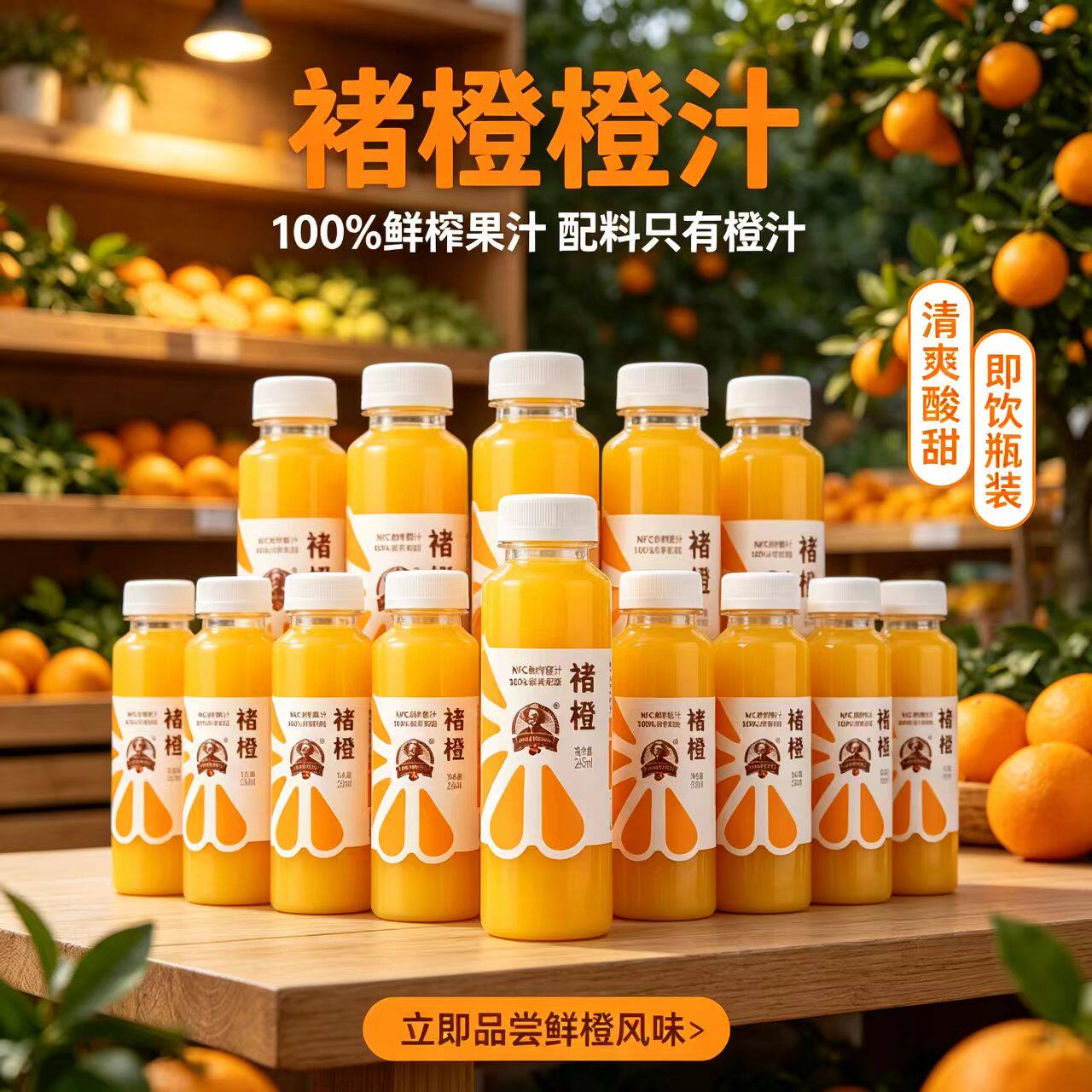 褚橙NFC鲜榨橙汁鲜果冷榨配料干