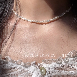 RUYI细款 3mm复古高级感巴洛克异形天然淡水真珍珠项链细链锁骨链