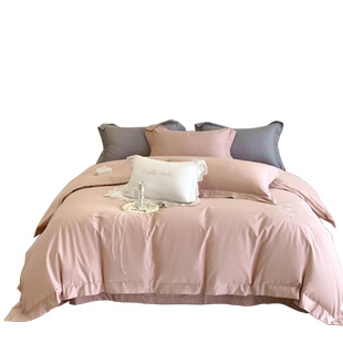 长相知家居韵丽全棉刺绣四件套纯色纯棉床上用品