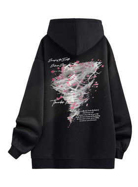 樱花风暴季风气候字母印花美式高街连帽卫衣 男女同款