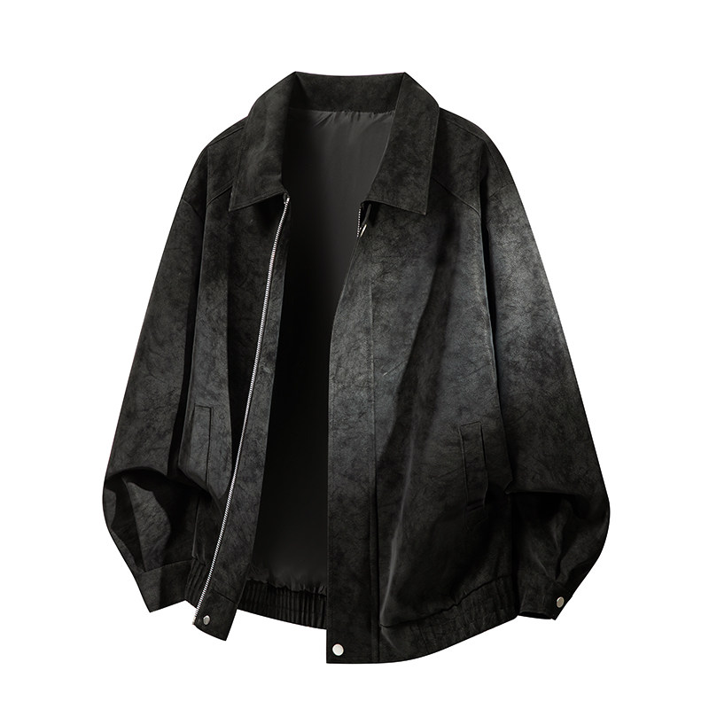 NOTTOMAD美式复古翻领皮夹克男女同款黑色短款帅气外套潮流上衣