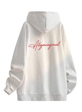 美式复古字母印花连帽卫衣男女宽松潮牌休闲运动风上衣