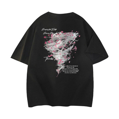 樱花风暴季风气候字母印花美式高街短袖T恤 男女同款