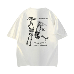 BLACKSOAG美式 T恤男女宽松字母套头潮牌 高街风骷髅印花短袖