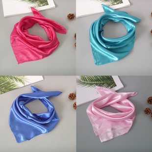 纯色50x50cm小方巾丝巾女百搭宝蓝色酒红色玫红色湖蓝色粉色围巾